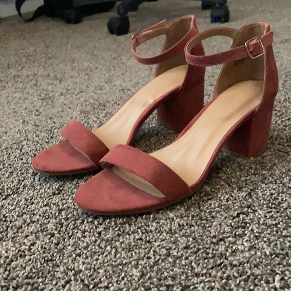 dusty rose block heels